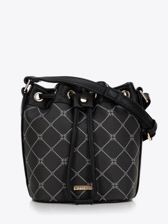 Zdjęcie produktu Torebka typu worek z ekoskóry w monogram czarna Wittchen