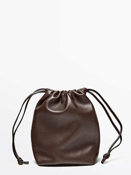 Zdjęcie produktu Torebka Worek Skóra Nappa - Czekoladowy - Massimo Dutti - Female