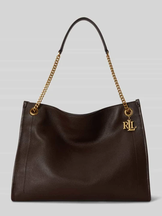 Zdjęcie produktu Torebka z uchwytem z cielęcej skóry z uchwytem z łańcuszka Lauren Ralph Lauren Ciemnobrązowy