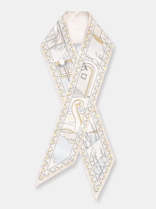 Zdjęcie produktu Tory Burch apaszka jedwabna Ribbon beżowy
