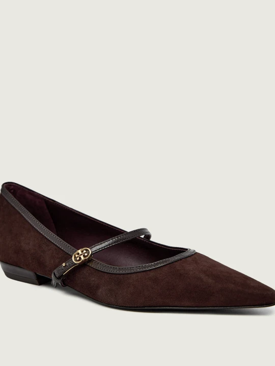 Zdjęcie produktu TORY BURCH Baleriny Double T Mary Jane | zamsz brązowy