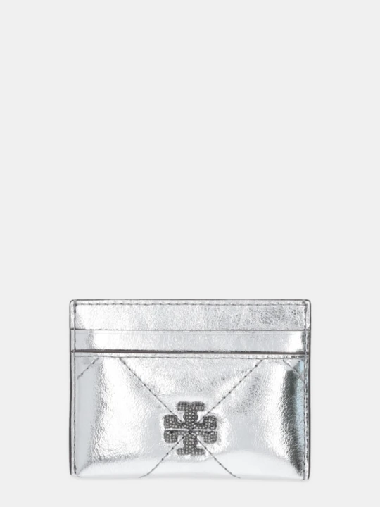 Zdjęcie produktu Tory Burch etui na karty skórzane Kira Diamond srebrny