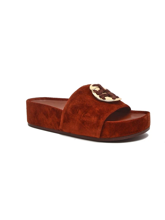 Zdjęcie produktu TORY BURCH Klapki WOVEN | zamsz brązowy