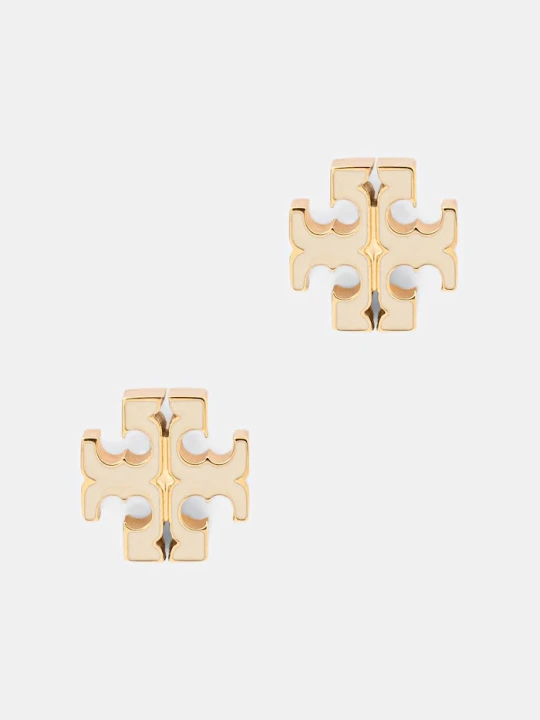 Zdjęcie produktu Tory Burch kolczyki damskie ze stali nierdzewnej emalia Icon beżowy