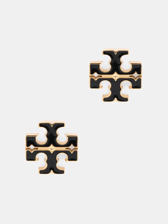 Zdjęcie produktu Tory Burch kolczyki damskie ze stali nierdzewnej emalia Icon czarny