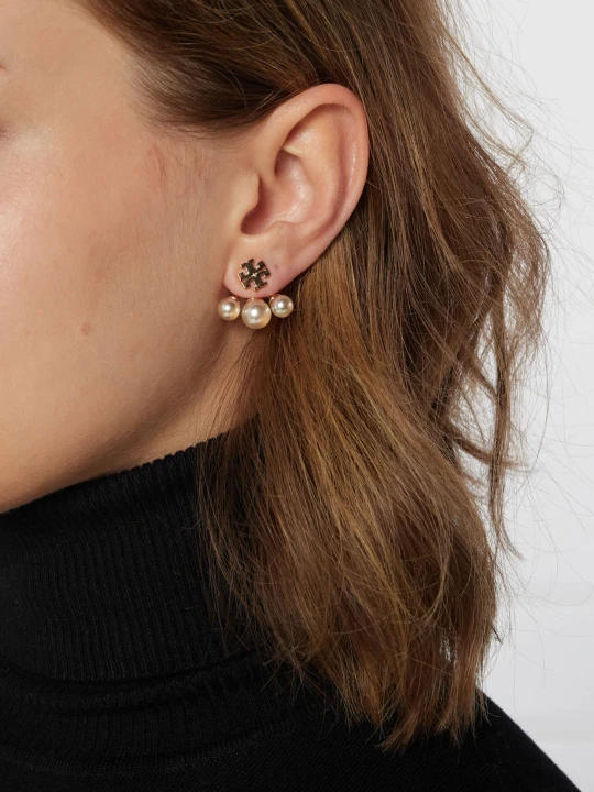 Zdjęcie produktu TORY BURCH Kolczyki Kira Pearl Front-Back złoty