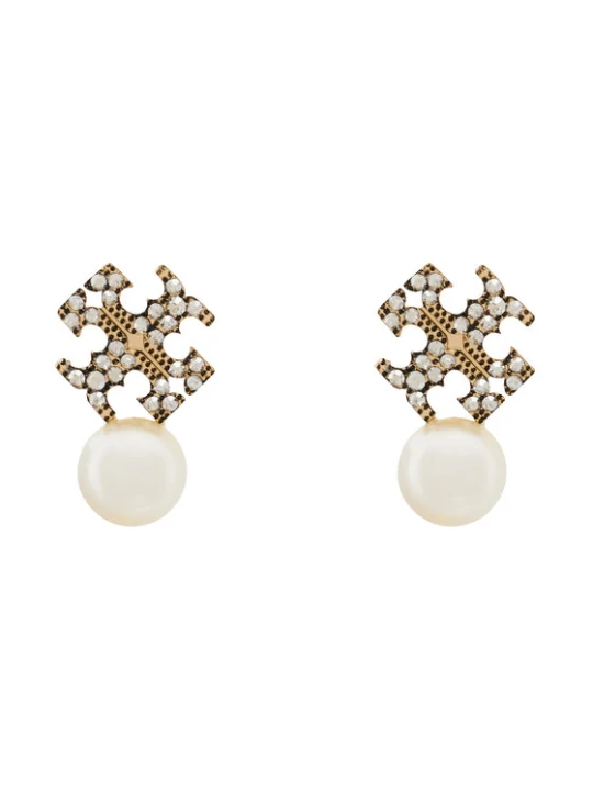 Zdjęcie produktu Tory Burch Kolczyki LOGO AND PEARL STUD EARRINGS 184422 Złoty