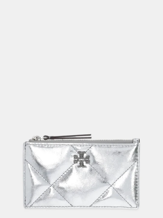 Zdjęcie produktu Tory Burch portfel skórzany Kira Diamond srebrny