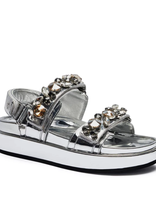 Zdjęcie produktu TORY BURCH Sandały KIRA EMBELLISHED | z dodatkiem skóry srebrny