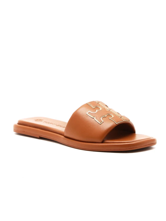 Zdjęcie produktu TORY BURCH Skórzane klapki Double T camel