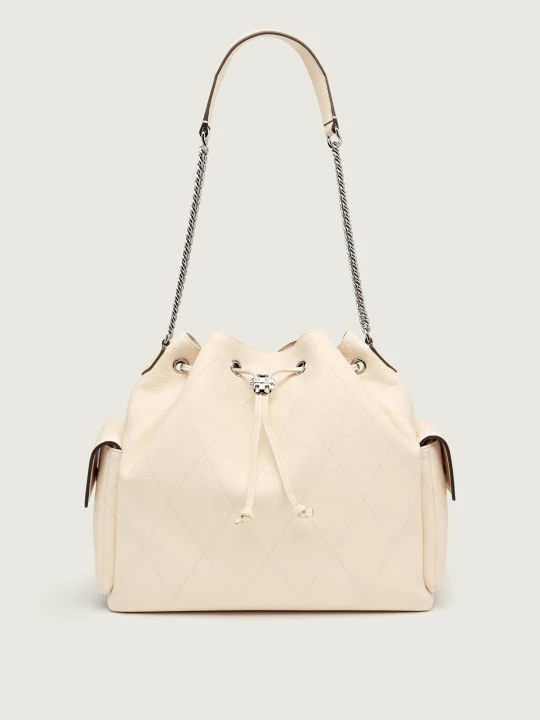 Zdjęcie produktu TORY BURCH Skórzany worek Charlie kremowy