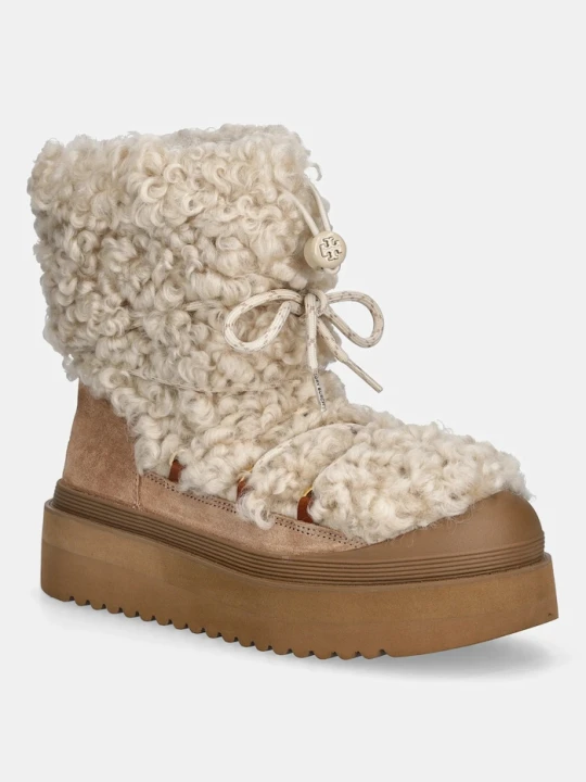 Zdjęcie produktu Tory Burch śniegowce Mellow Shearling Lace Up Boot beżowy