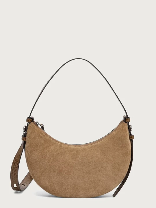 Zdjęcie produktu Tory Burch torebka crossbody damska zamszowa Romy Half Moon beżowy