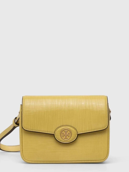 Zdjęcie produktu Tory Burch torebka skórzana Robinson Crosshatched żółty