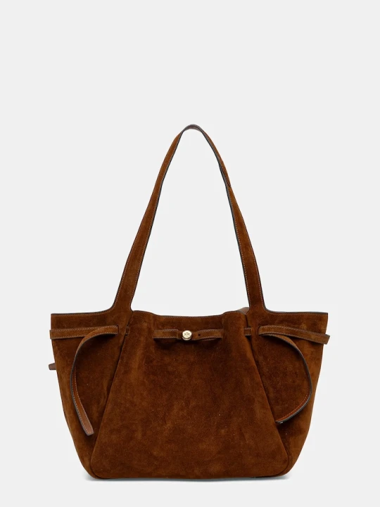 Zdjęcie produktu Tory Burch torebka zamszowa Romy Suede Tote brązowy