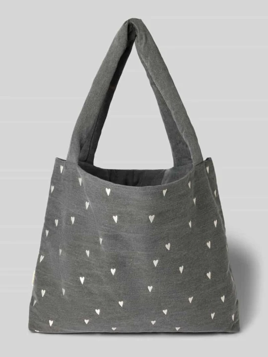 Zdjęcie produktu Tote bag z detalem z logo z tkaniny stylizowanej na denim STUDIO NOOS Średnioszary