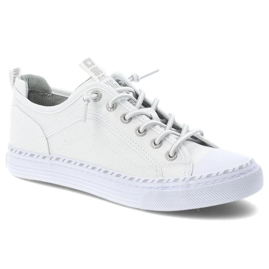Zdjęcie produktu Trampki damskie Big Star, tekstylna cholewka sznurowany fason klasyczna biała gumowa podeszwa minimalistyczny design, białe, TT274388