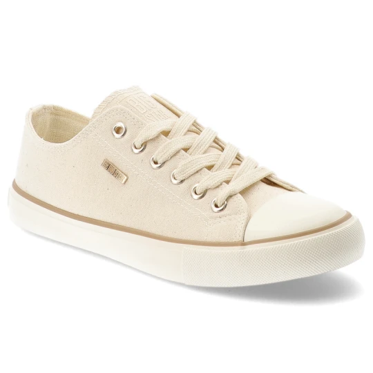 Zdjęcie produktu Trampki damskie Big Star, tekstylna cholewka sznurowany fason klasyczna gumowa podeszwa okrągły nosek minimalistyczny design, beżowe, TT274773