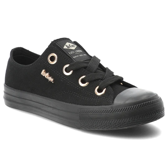 Zdjęcie produktu Trampki damskie Lee Cooper, cholewka z materiału tekstylnego wiązanie z przodu metalowe oczka na płaskiej podeszwie, czarne, LCW-26-02-4069L SVL-653