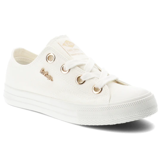 Zdjęcie produktu Trampki damskie Lee Cooper, cholewka z materiału tekstylnego wiązanie z przodu na płaskiej podeszwie, białe, LCW-26-02-4068L SVL-653