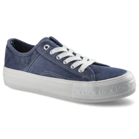 Zdjęcie produktu Trampki damskie Lee Cooper, sznurowany fason cholewka tekstylna płócienna niska cholewka przed kostkę gruba platformowa podeszwa gładka klasyczna for granatowy