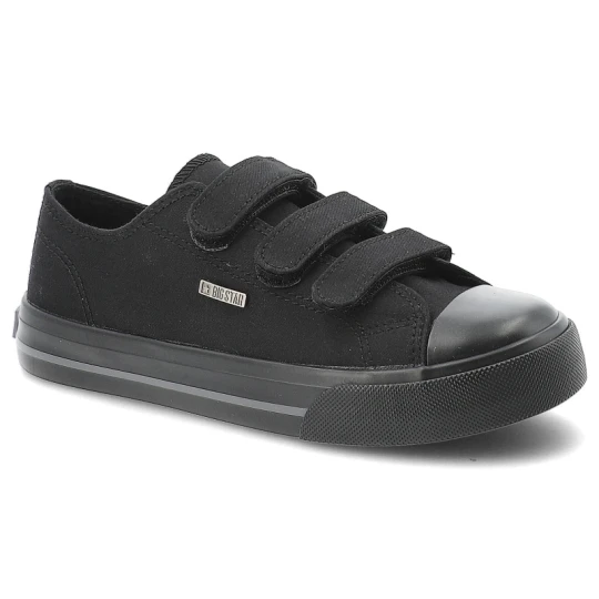 Zdjęcie produktu Trampki dziecięce Big Star, cholewka z materiału tekstylnego zapięcie na rzepy zaokrąglony wzmocniony nosek, czarne, TT374172