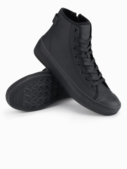 Zdjęcie produktu Trampki męskie z wysoką cholewką z zamkiem ułatwiającym zakładanie – czarne V1 Ombre Clothing