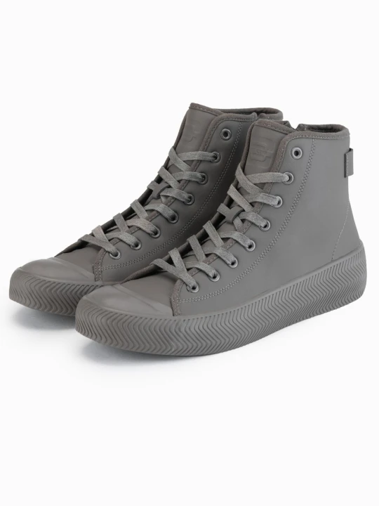 Zdjęcie produktu Trampki męskie z wysoką cholewką z zamkiem ułatwiającym zakładanie – khaki V3 - Rozmiar: 43 Ombre Clothing