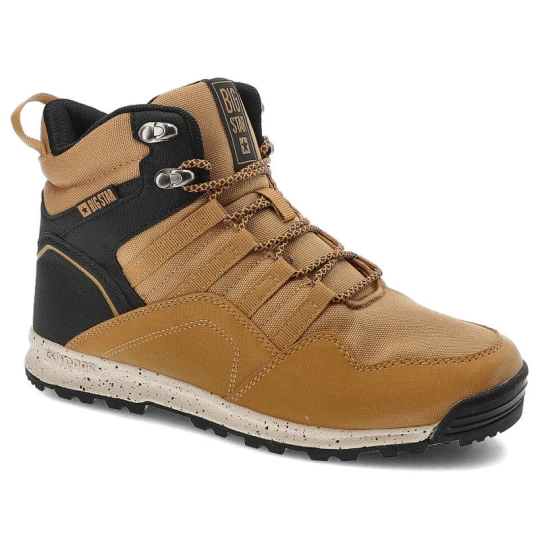 Zdjęcie produktu Trekkingi męskie Big Star, z połączenia materiału tekstylnego i syntetycznego z wysoką cholewką klasycznym sznurowaniem, camel, KK274609 beżowy