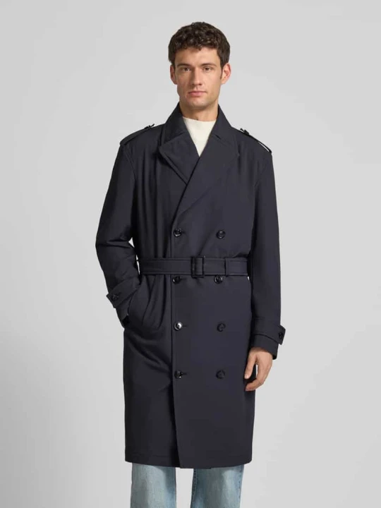 Zdjęcie produktu Trencz o kroju regular fit z paskiem w talii model „TRENCH SUMMER” Strellson Granatowy