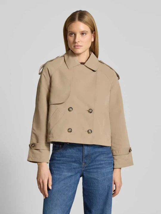 Zdjęcie produktu Trencz o kroju boxy fit z dwurzędowym zapięciem na guziki model 'CHLOE' Vero Moda Jasnobrązowy