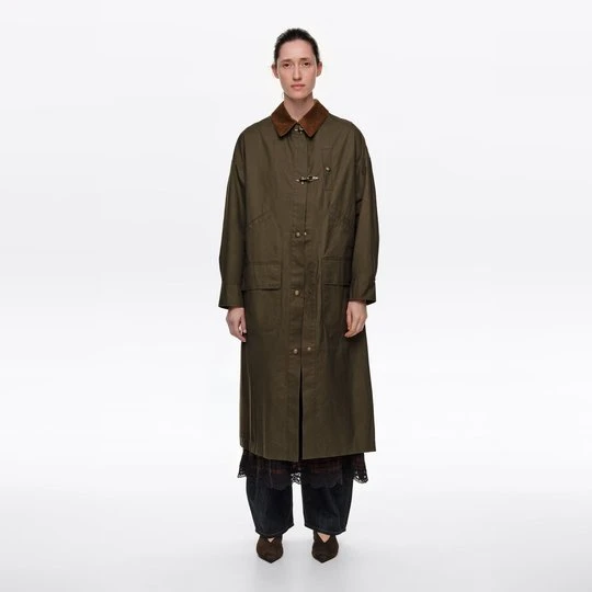 Zdjęcie produktu Trencz woskowane wykończenie długość maxi khaki BIMBA Y LOLA