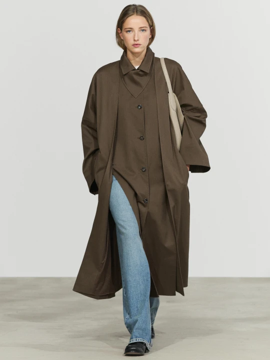 Zdjęcie produktu Trencz Z Bawełnianej Mieszanki Z Rozcięciami - Szarobrązowy - Massimo Dutti - Female