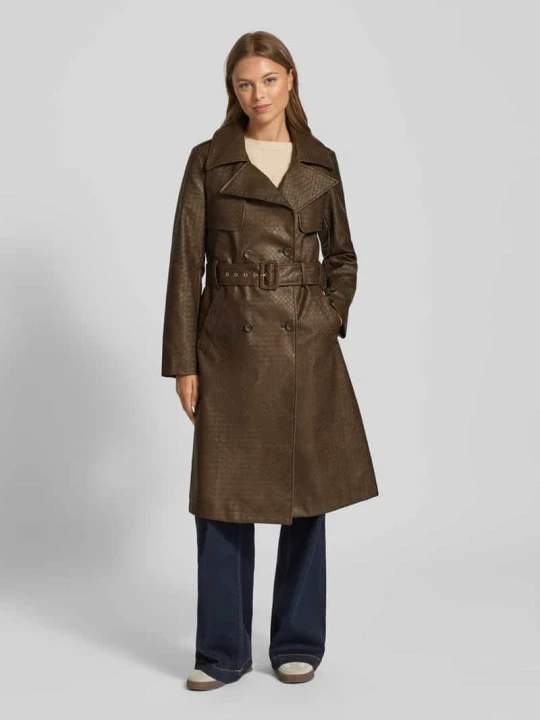 Zdjęcie produktu Trencz z paskiem w talii model ‘CARMEN’ Guess Ciemnobrązowy