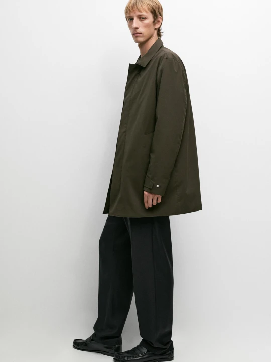 Zdjęcie produktu Trencz Z Tkaniny Technicznej - Ciemny Khaki - Massimo Dutti - Male
