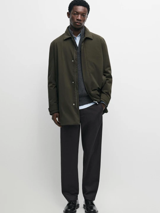 Zdjęcie produktu Trencz Z Tkaniny Technicznej - Ciemny Khaki - Massimo Dutti - Male