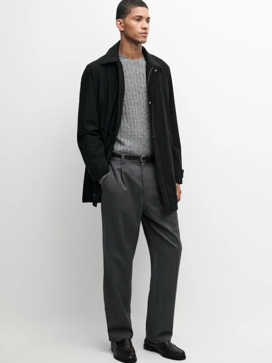 Zdjęcie produktu Trencz Z Tkaniny Technicznej - Czarny - Massimo Dutti - Male
