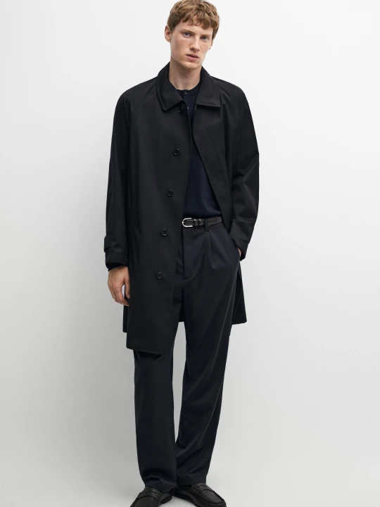 Zdjęcie produktu Wełniany Trencz 100% - Granatowy - Massimo Dutti - Male