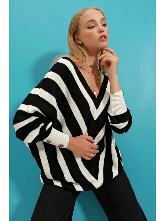 Zdjęcie produktu Trend Alaçatı Stili Sweter w kolorze czarno-białym rozmiar: onesize
