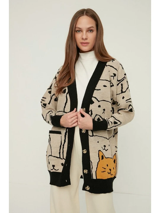 Zdjęcie produktu trendyol Kardigan w kolorze beżowo-czarno-pomarańczowym rozmiar: L/XL