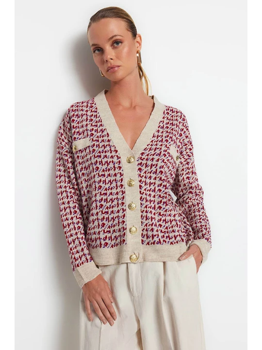 Zdjęcie produktu trendyol Kardigan w kolorze beżowo-czerwono-fioletowym rozmiar: XL
