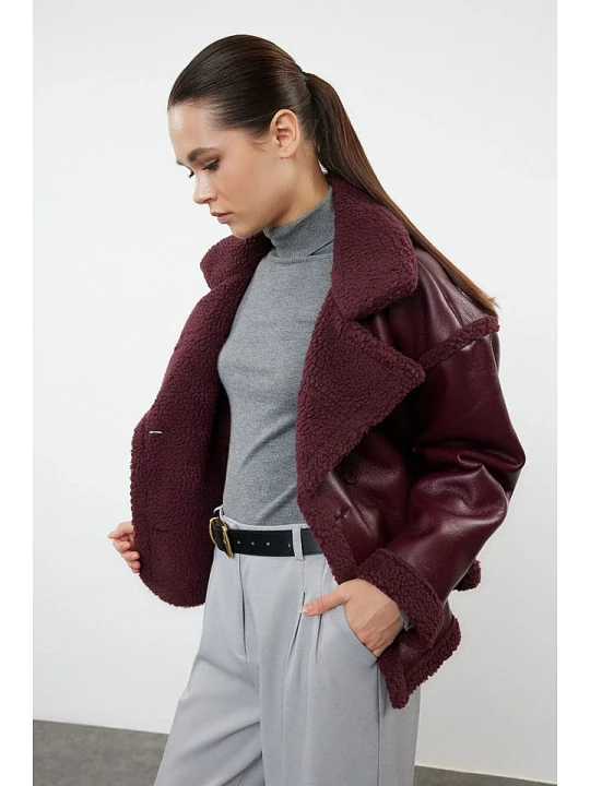 Zdjęcie produktu trendyol Kurtka w kolorze bordowym ze skóry syntetycznej rozmiar: L
