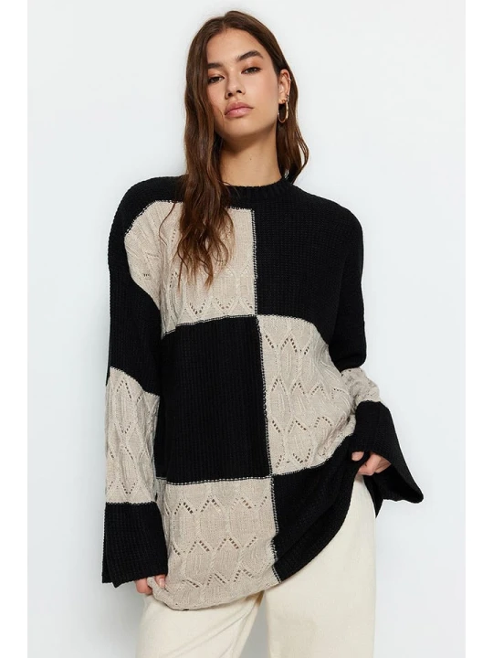 Zdjęcie produktu trendyol Sweter w kolorze beżowo-czarnym rozmiar: M
