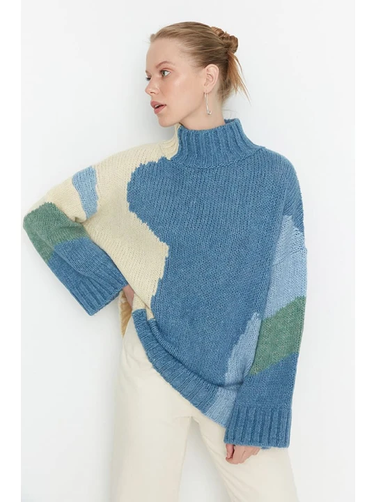 Zdjęcie produktu trendyol Sweter w kolorze niebiesko-beżowym rozmiar: M