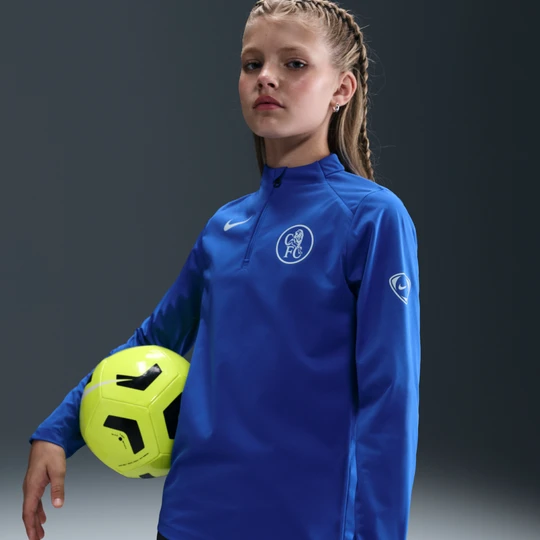 Zdjęcie produktu Treningowa koszulka piłkarska z dzianiny dla dużych dzieci Nike Dri-FIT Total 90 FC Chelsea F.C. (wersja trzecia) - Niebieski