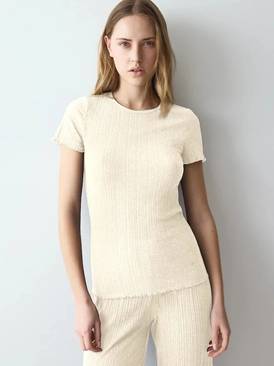 Zdjęcie produktu Triumph T-shirt piżamowy damski bawełniany z elastanem beżowy