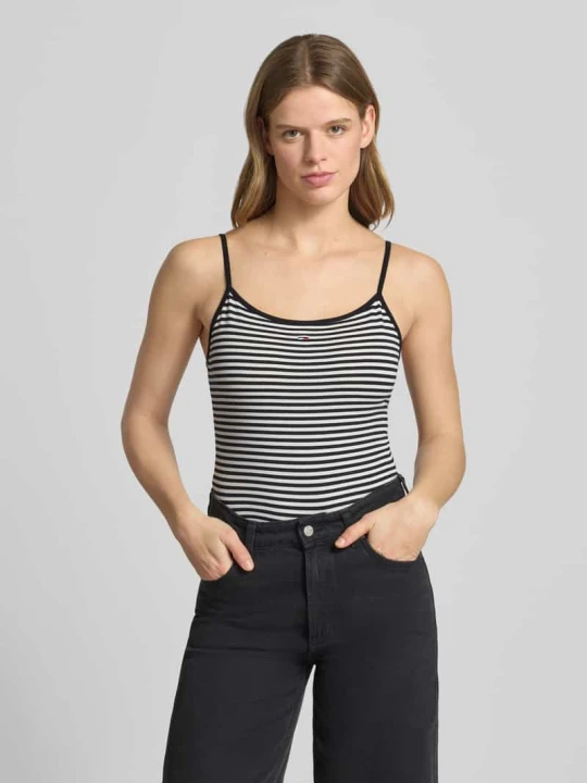 Zdjęcie produktu Trójkątny top na ramiączkach z mieszanki bawełny, krój slim fit Tommy Jeans Czarny