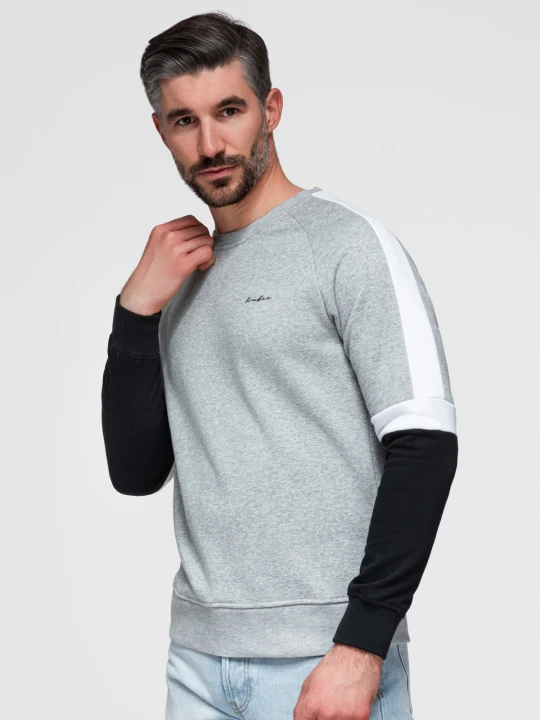 Zdjęcie produktu Trójkolorowa męska bluza dresowa z raglanowymi rękawami – szara V1 - Rozmiar: M Ombre Clothing