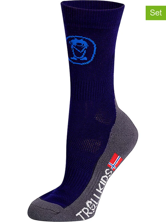 Zdjęcie produktu Trollkids Skarpety trekkingowe (2 pary) "Mid Cut Socks II" w kolorze granatowym rozmiar: 35-38