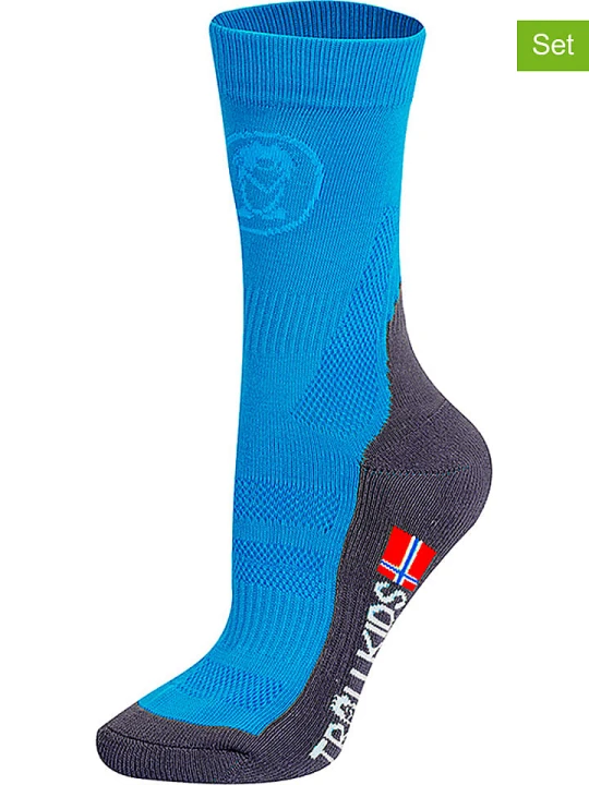 Zdjęcie produktu Trollkids Skarpety trekkingowe (2 pary) "Mid Cut Socks II" w kolorze niebieskim rozmiar: 35-38